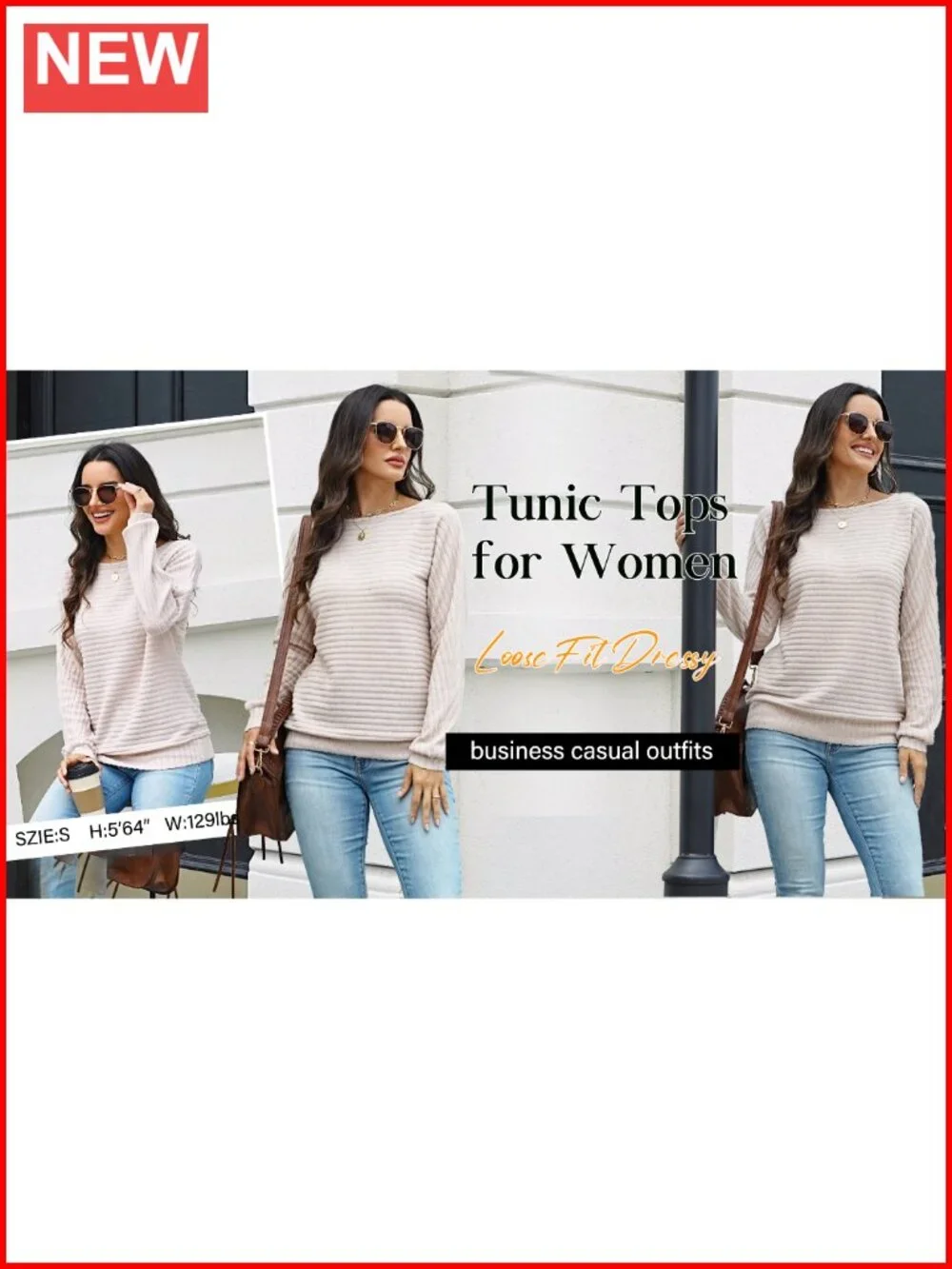 Sampeel Women's Long Sleeve Tunic Top Crewneck Batwing Oversized Sweater